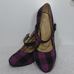 NEW Sweet Beauty Shoes Purple Plaid 50s Pin Up Style Baby-doll Pumps Size 7.5